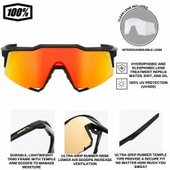 100% Speedcraft Sport Performance Baseball Sunglasses HD Interchangeable Lens (Soft Tact Black - Red Multilayer Mirror Lens) -Jerseys Sales 100 60007 00008 blkredinfographic2 1