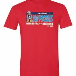 OT Sports Amarillo Sod Poodles Red Youth Marvel Draw Defenders Of The Diamond Tee