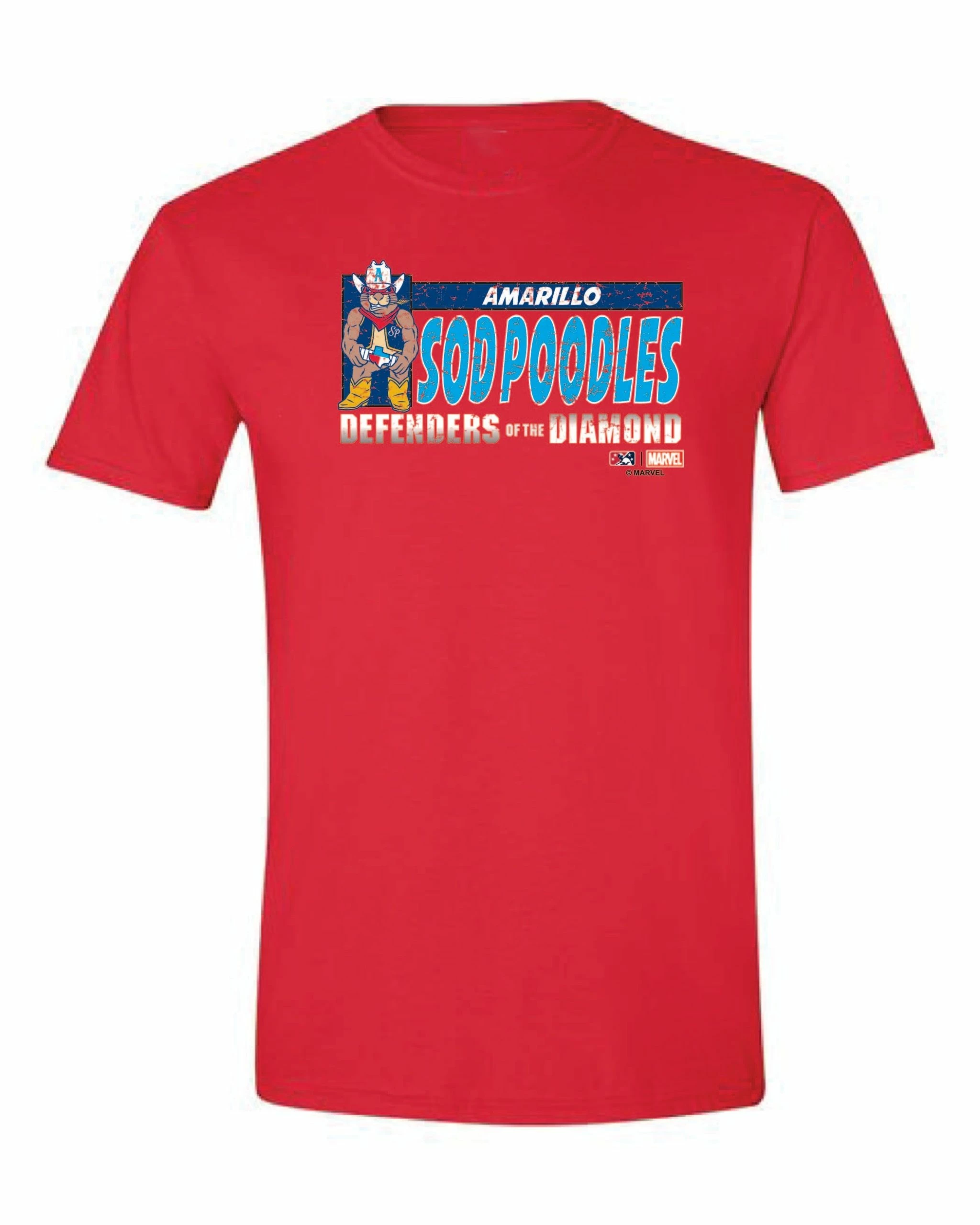 OT Sports Amarillo Sod Poodles Red Youth Marvel Draw Defenders Of The Diamond Tee 3 OT Sports Amarillo Sod Poodles Red Youth Marvel Draw Defenders Of The Diamond Tee