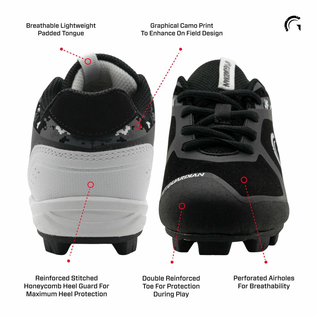 Guardian Baseball Guardian Blaze Boys Girls Little League Low Rubber Baseball Cleats (Black/Grey/White) 9 Guardian Baseball Guardian Blaze Boys Girls Little League Low Rubber Baseball Cleats (Black/Grey/White) - Image 7