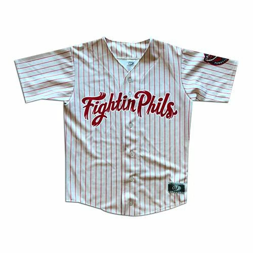 OT Sports Reading Fightin Phils Youth Home Red Pinstripe Jersey 3 OT Sports Reading Fightin Phils Youth Home Red Pinstripe Jersey