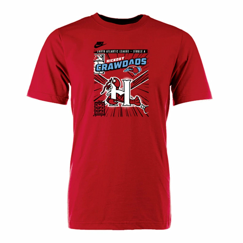 Hickory Crawdads Youth Nike Red Comic Cotton Tee 3 Hickory Crawdads Youth Nike Red Comic Cotton Tee
