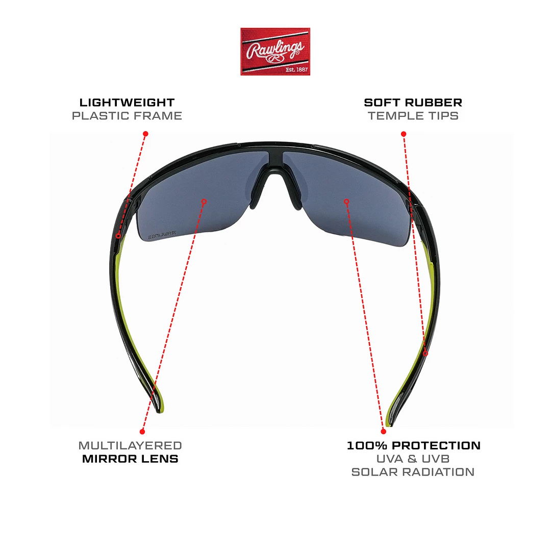 Rawlings Retro Vaporwave Baseball Shield Sunglasses Black Neon Green 8 Rawlings Retro Vaporwave Baseball Shield Sunglasses Black Neon Green - Image 6