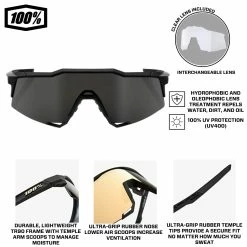100% Speedcraft SL Performance Vented Baseball Sport Sunglasses (Black Smoke) -Jerseys Sales SpeedcraftSLBlackSmokeInfo