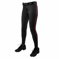 Champro Tournament Traditional Low Rise Girls Fastpitch Softball Pants W/ Braid (Black/Scarlet)