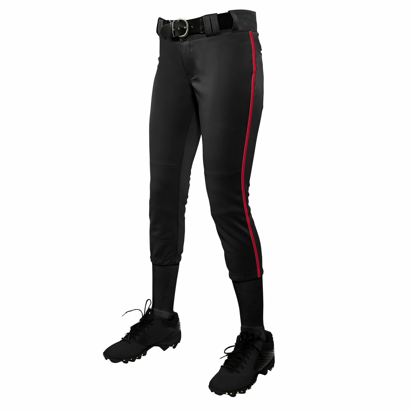 Champro Tournament Traditional Low Rise Girls Fastpitch Softball Pants W/ Braid (Black/Scarlet) 3 Champro Tournament Traditional Low Rise Girls Fastpitch Softball Pants W/ Braid (Black/Scarlet)