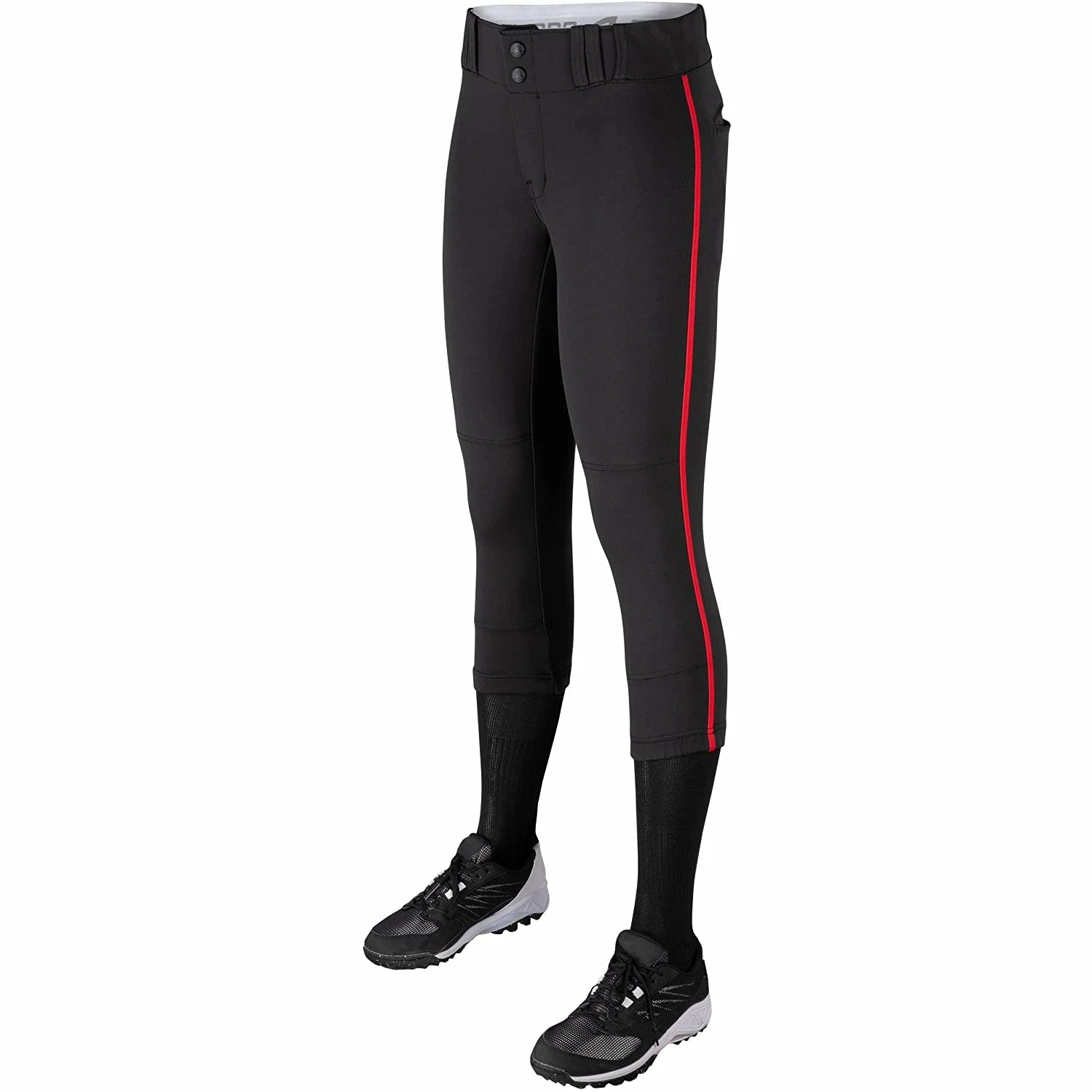 Champro Tournament Traditional Low Rise Girls Fastpitch Softball Pants W/ Braid (Black/Scarlet) 4 Champro Tournament Traditional Low Rise Girls Fastpitch Softball Pants W/ Braid (Black/Scarlet) - Image 2