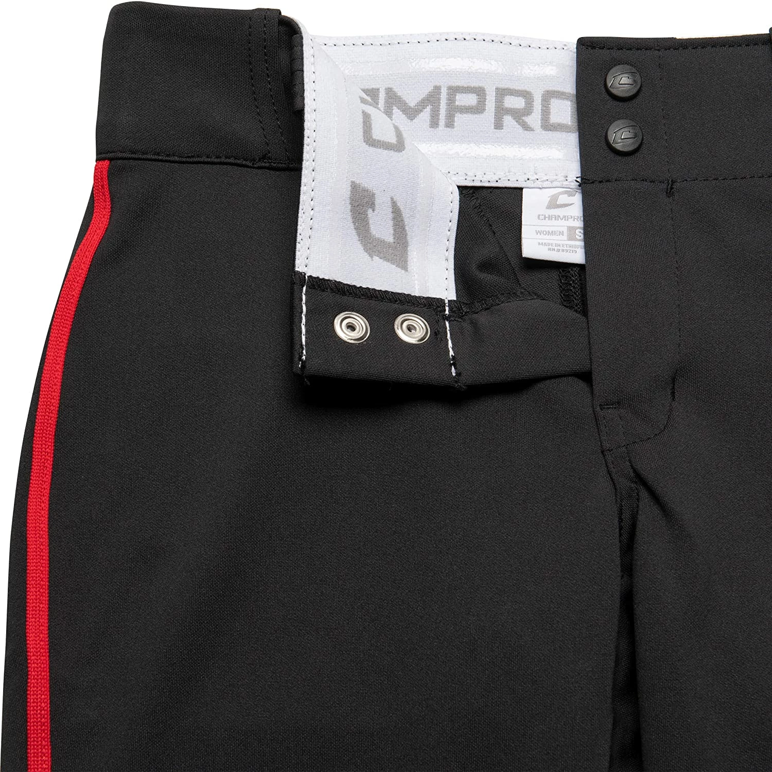 Champro Tournament Traditional Low Rise Girls Fastpitch Softball Pants W/ Braid (Black/Scarlet) 9 Champro Tournament Traditional Low Rise Girls Fastpitch Softball Pants W/ Braid (Black/Scarlet) - Image 7