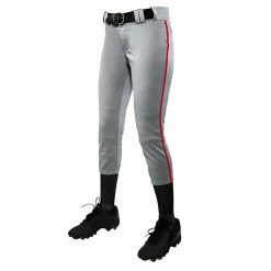 Champro Tournament Traditional Low Rise Girls Fastpitch Softball Pants W/ Braid (Gray / Scarlet)