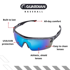 Guardian Baseball Reflector Pro Adult Shield Sunglasses - Comes With Protective Case And Lens Cloth - Adult Unisex - Sports Sunglasses (Grey/Blue) -Jerseys Sales gb sungth7065 adult greyblue 1