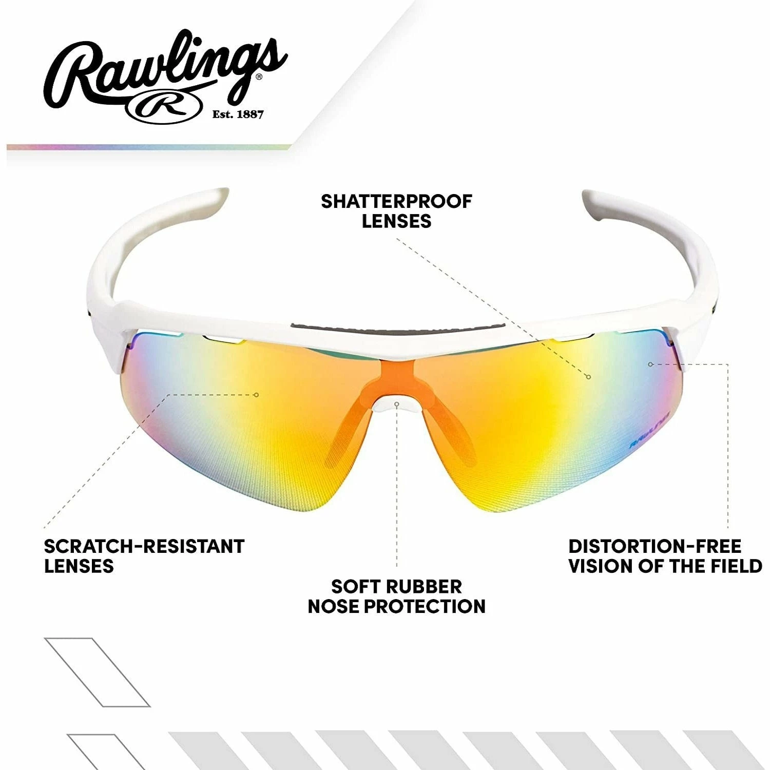 Rawlings Adult Shield Baseball Sunglasses Lightweight Sports Sun Glasses For Running, Softball, Rowing, Cycling (White/Gray) 9 Rawlings Adult Shield Baseball Sunglasses Lightweight Sports Sun Glasses For Running, Softball, Rowing, Cycling (White/Gray) - Image 7