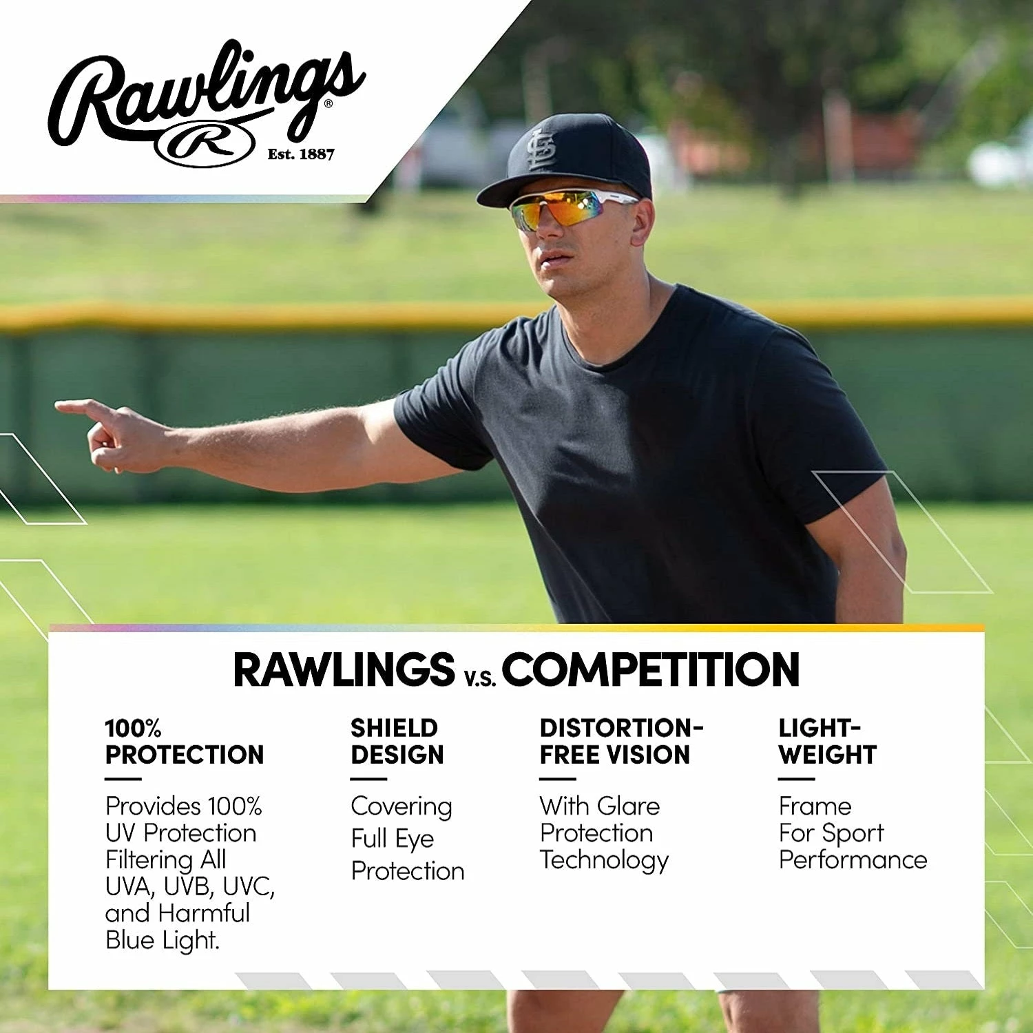Rawlings Adult Shield Baseball Sunglasses Lightweight Sports Sun Glasses For Running, Softball, Rowing, Cycling (White/Gray) 14 Rawlings Adult Shield Baseball Sunglasses Lightweight Sports Sun Glasses For Running, Softball, Rowing, Cycling (White/Gray) - Image 12