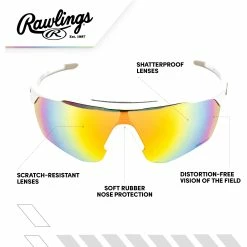 Rawlings Adult Shield Baseball Sunglasses Lightweight Sports Sun Glasses For Running, Softball, Rowing, Cycling (White/Gray) -Jerseys Sales raws 10252453.qts white orange2 256dbc69 bb50 4241 a97d 893d4743b890