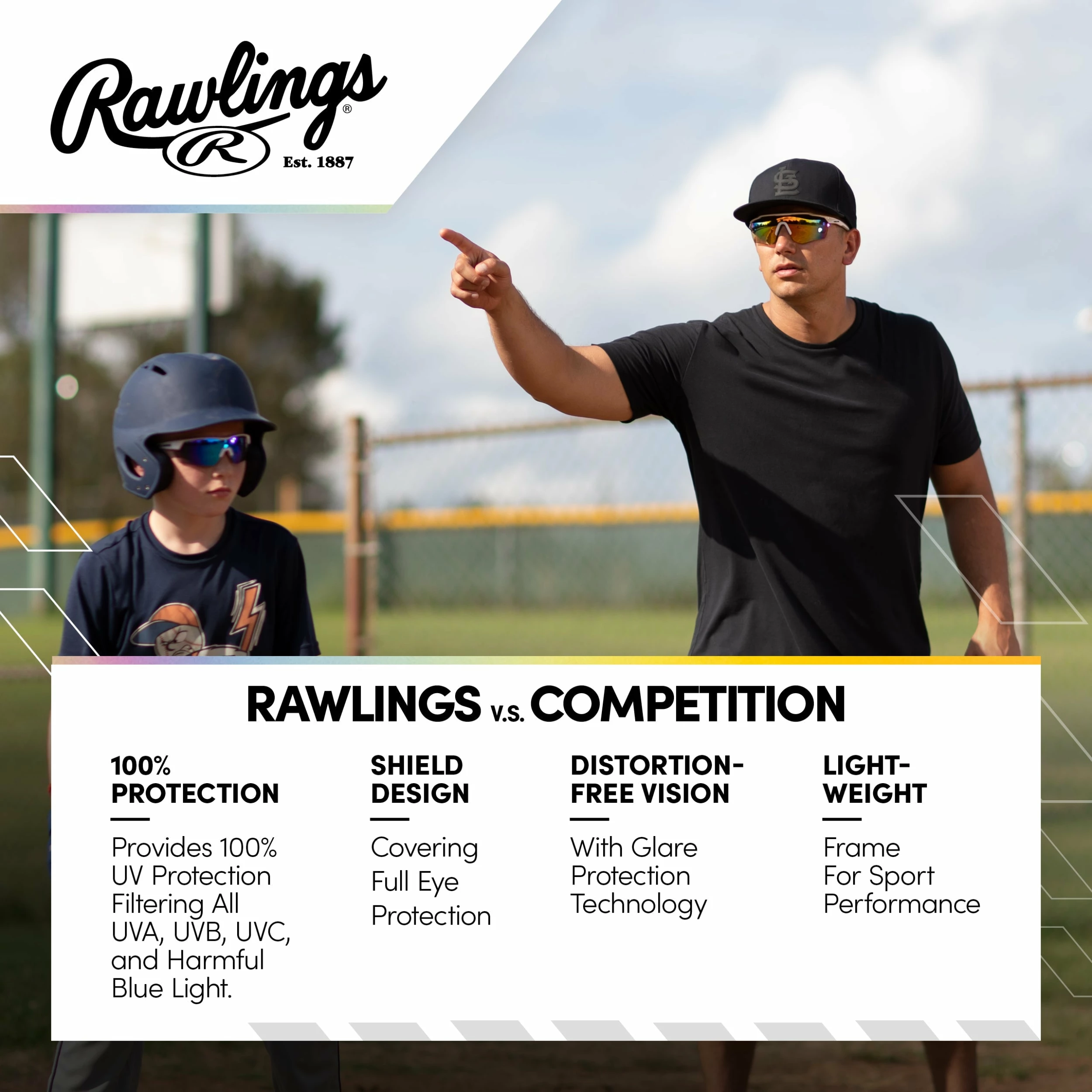 Rawlings Adult Shield Baseball Sunglasses Lightweight Sports Sun Glasses For Running, Softball, Rowing, Cycling (White/Gray) 12 Rawlings Adult Shield Baseball Sunglasses Lightweight Sports Sun Glasses For Running, Softball, Rowing, Cycling (White/Gray) - Image 10