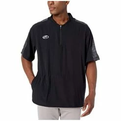 Rawlings Launch Short Sleeve Men's Cage Batting Practice Jacket (Black)