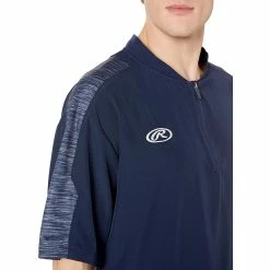 Rawlings Launch Short Sleeve Men's Cage Batting Practice Jacket (Navy) -Jerseys Sales raws lnccjn88 ssjacket navy 2