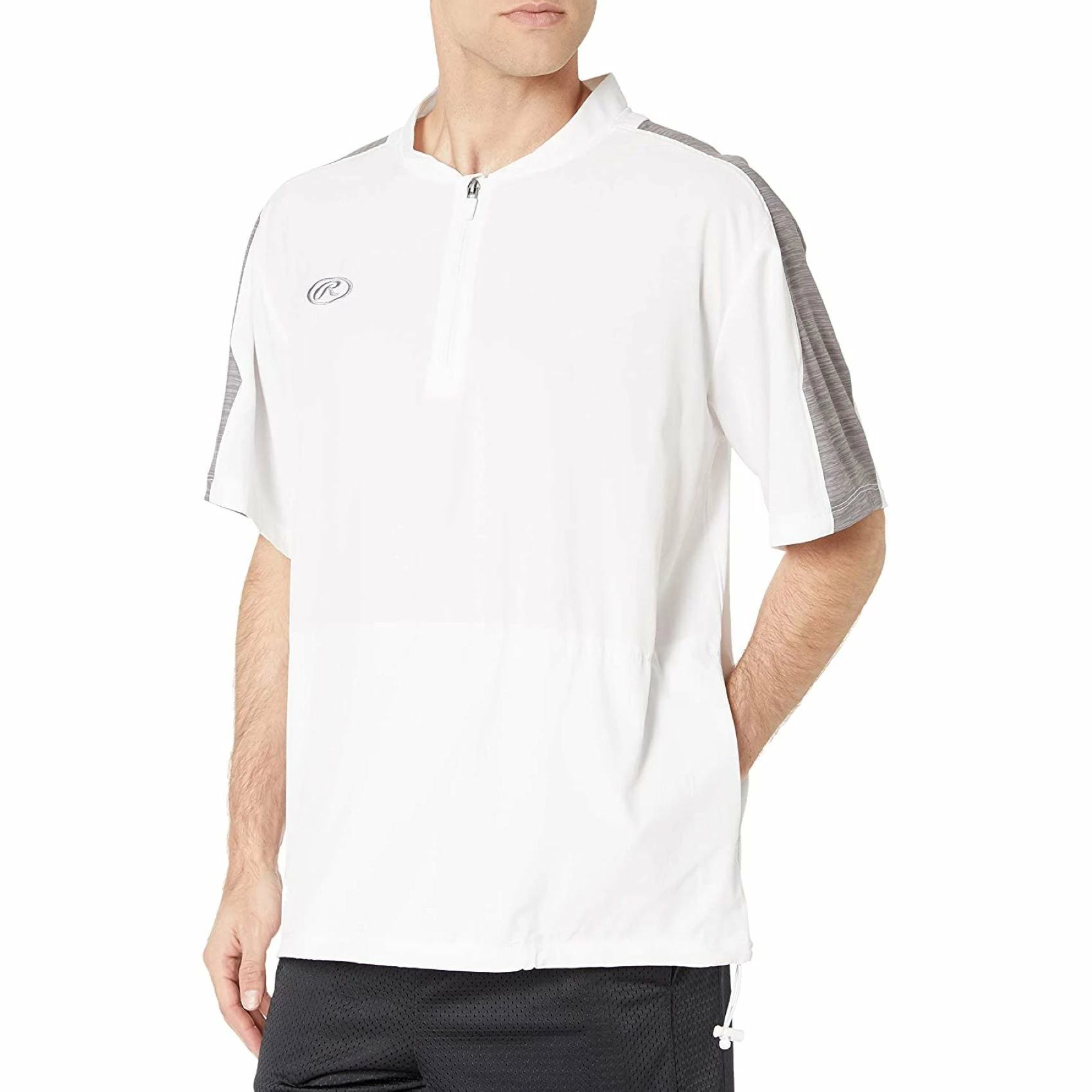 Rawlings Launch Short Sleeve Men's Cage Batting Practice Jacket (White/Graphite) 4 Rawlings Launch Short Sleeve Men's Cage Batting Practice Jacket (White/Graphite) - Image 2